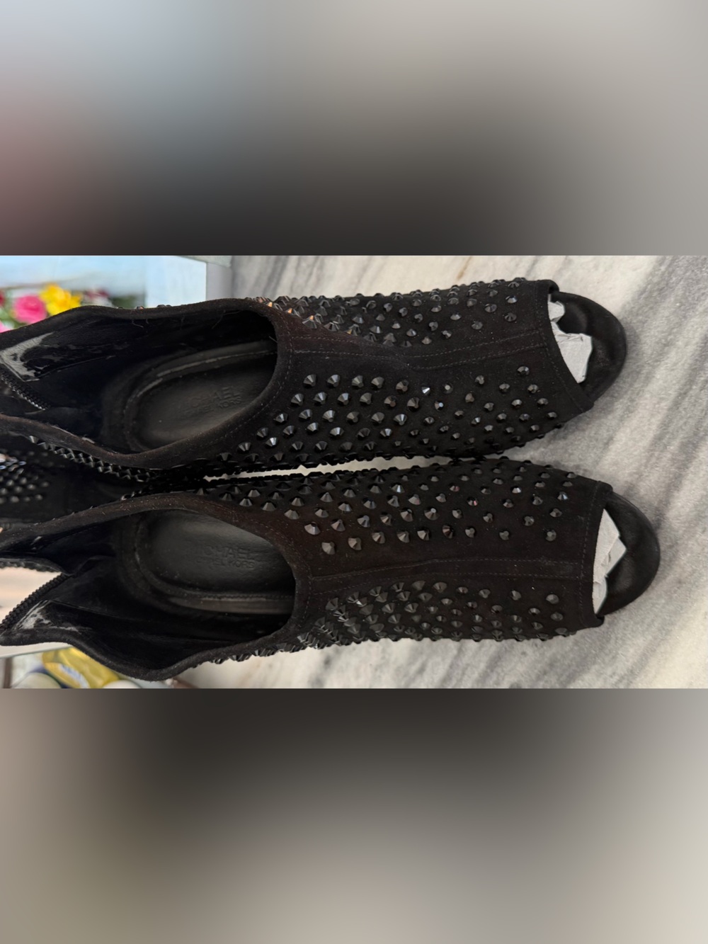 MICHAEL Michael Kors Black Studded Peep-Toe Heels